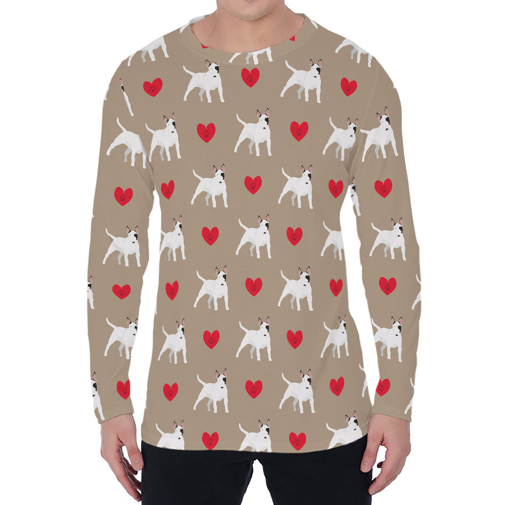 Bull Terrier Heart Pattern Print Men's Long Sleeve T-Shirt