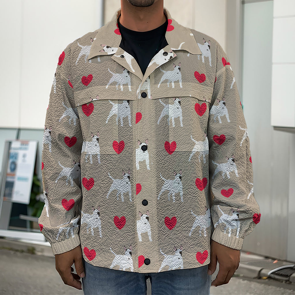 Bull Terrier Heart Pattern Print Men's Shirt Jacket