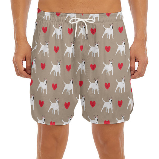 Bull Terrier Heart Pattern Print Men's Split Running Shorts