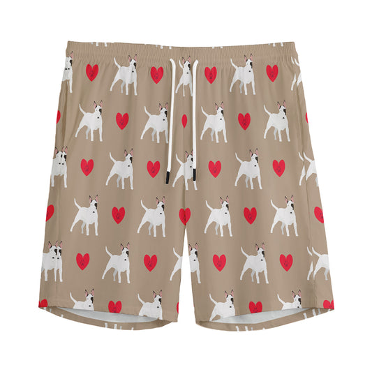 Bull Terrier Heart Pattern Print Men's Sports Shorts