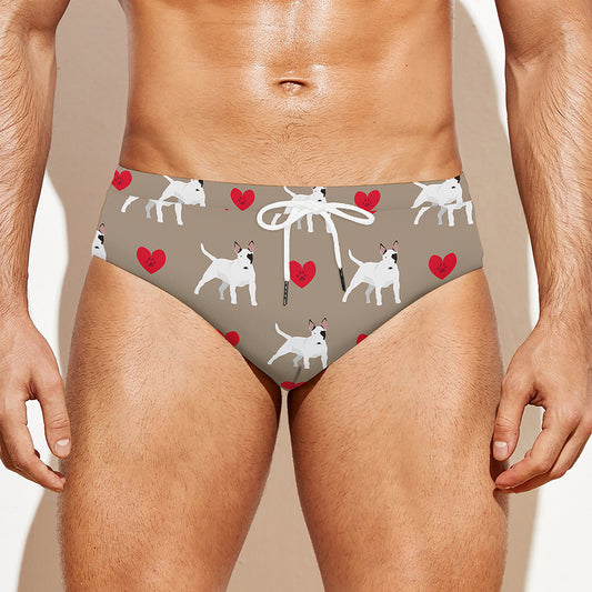 Bull Terrier Heart Pattern Print Men's Swim Briefs