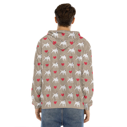 Bull Terrier Heart Pattern Print Men's Velvet Pullover Hoodie