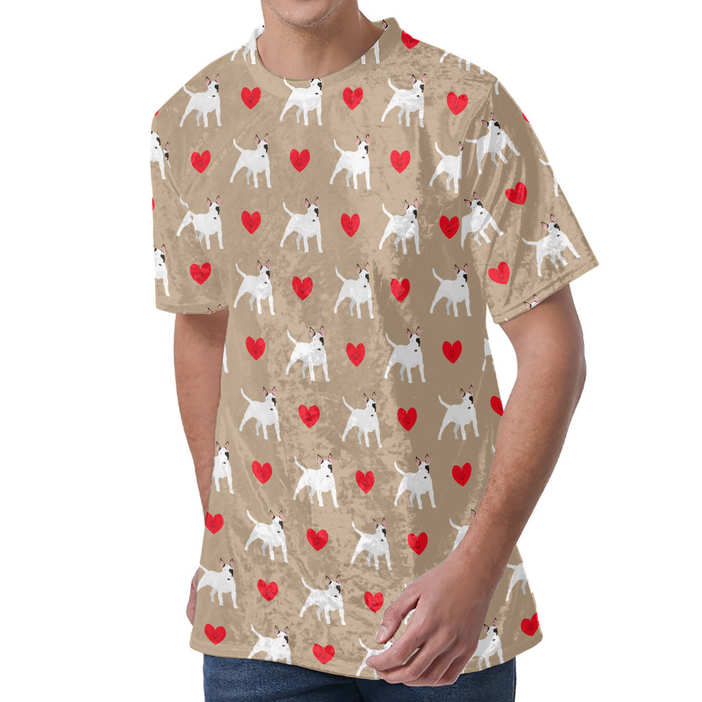 Bull Terrier Heart Pattern Print Men's Velvet T-Shirt