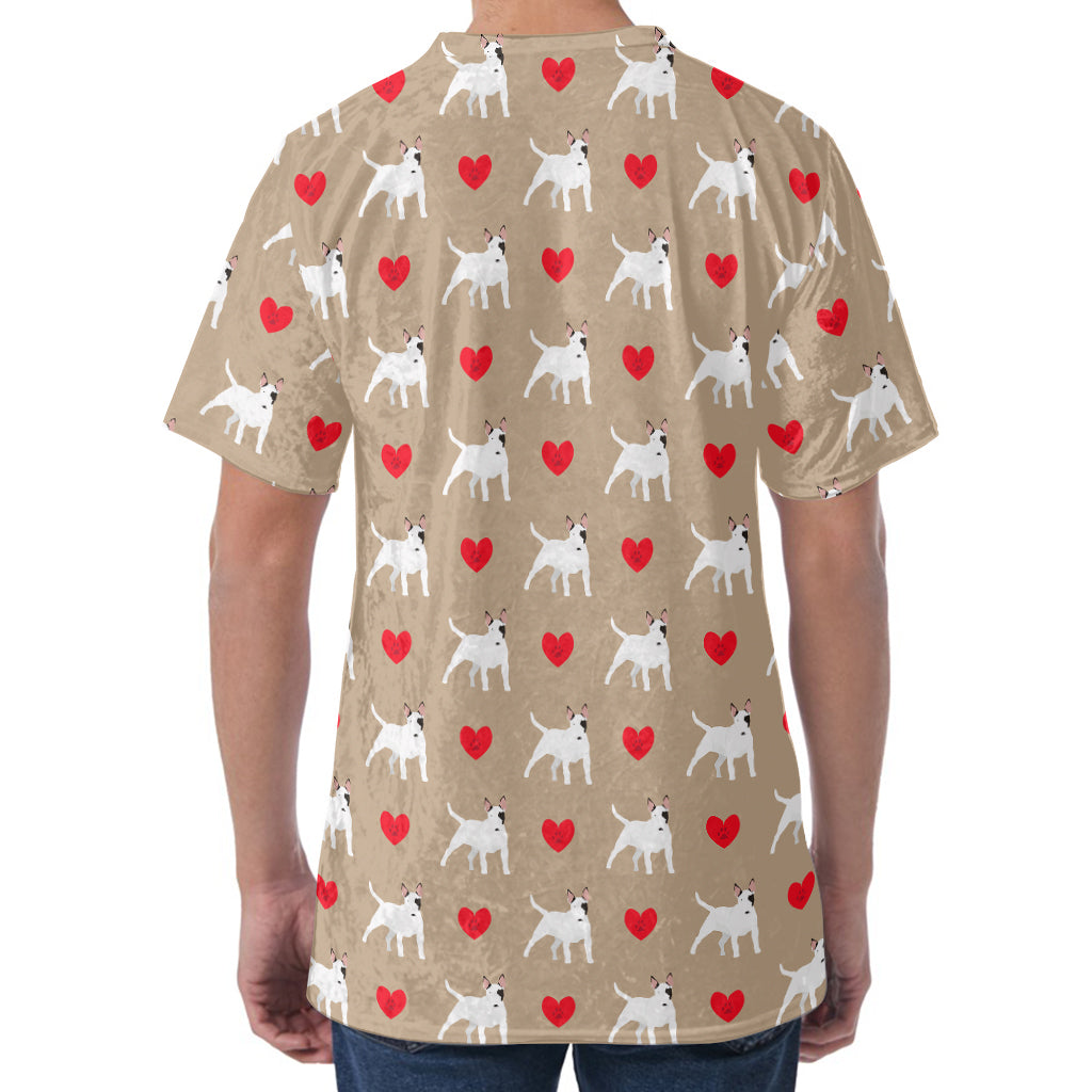 Bull Terrier Heart Pattern Print Men's Velvet T-Shirt