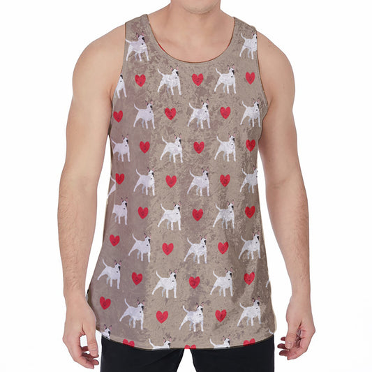 Bull Terrier Heart Pattern Print Men's Velvet Tank Top