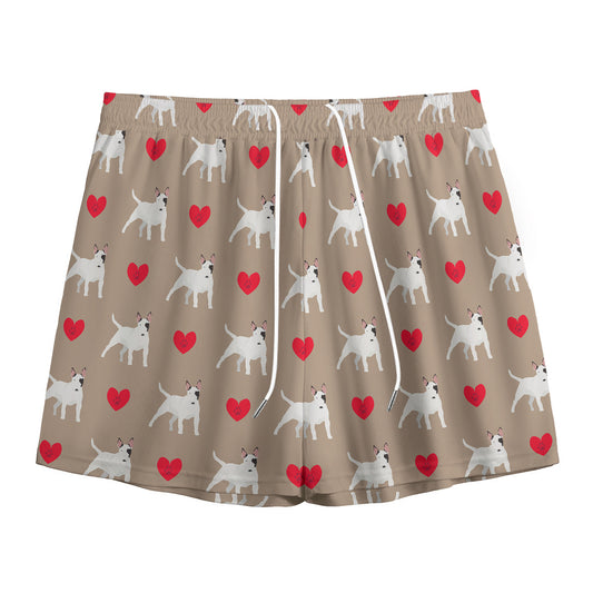 Bull Terrier Heart Pattern Print Mesh Shorts