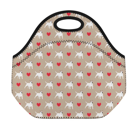 Bull Terrier Heart Pattern Print Neoprene Lunch Bag