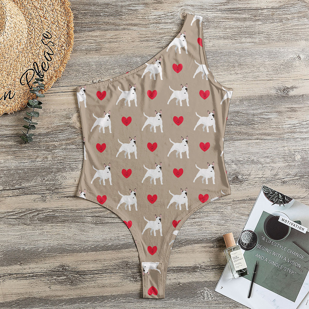 Bull Terrier Heart Pattern Print One Shoulder Bodysuit