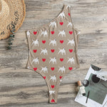 Bull Terrier Heart Pattern Print One Shoulder Bodysuit