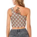 Bull Terrier Heart Pattern Print One Shoulder Crop Top