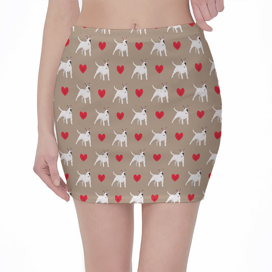 Bull Terrier Heart Pattern Print Pencil Mini Skirt
