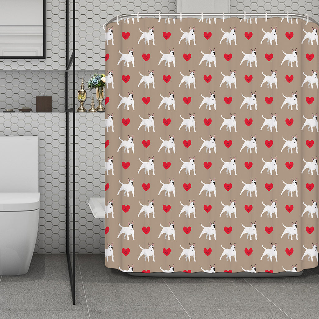 Bull Terrier Heart Pattern Print Polyester Shower Curtain