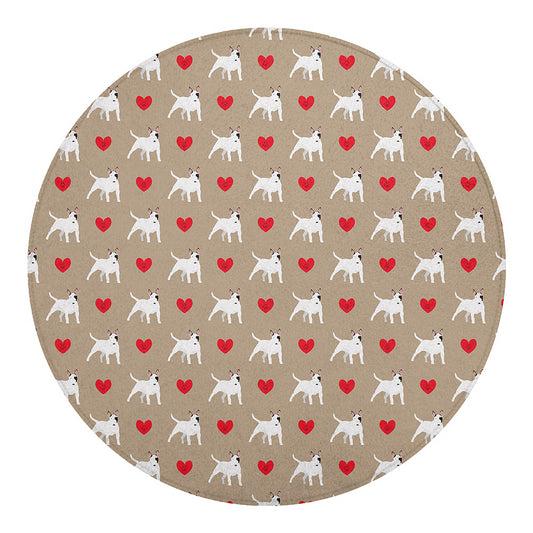 Bull Terrier Heart Pattern Print Round Blanket