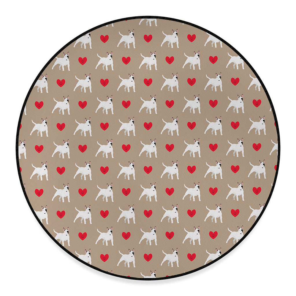 Bull Terrier Heart Pattern Print Round Floor Mat
