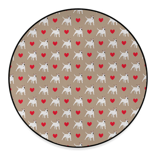 Bull Terrier Heart Pattern Print Round Floor Mat