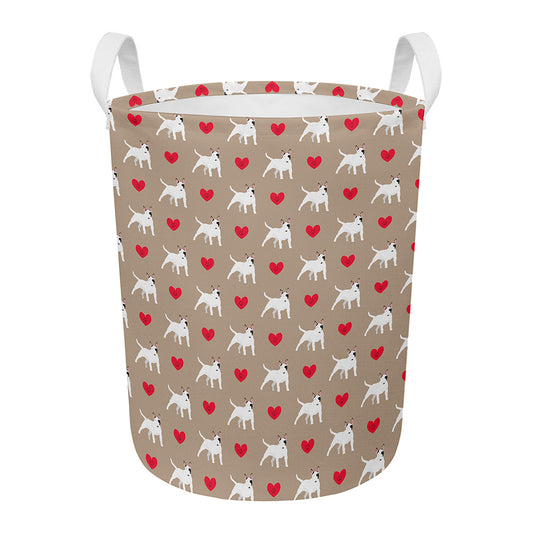 Bull Terrier Heart Pattern Print Round Laundry Basket