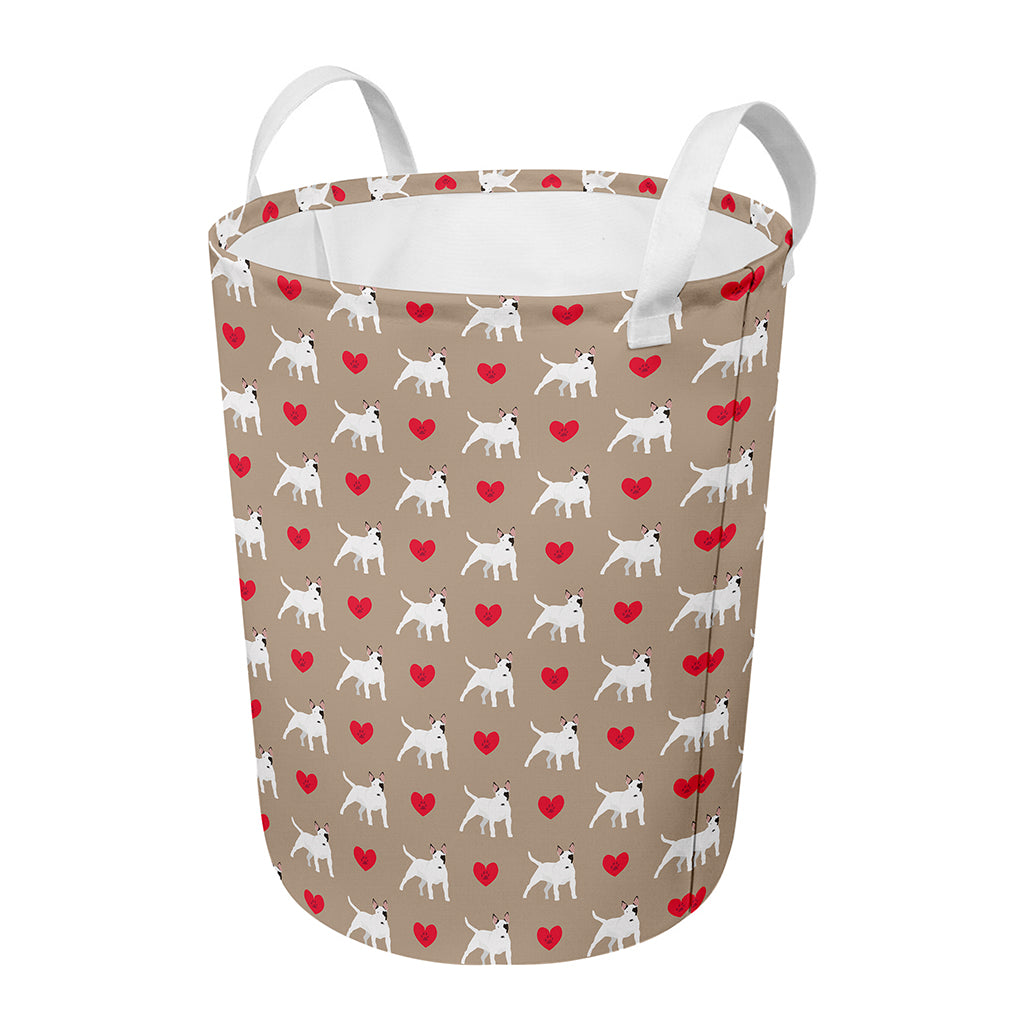 Bull Terrier Heart Pattern Print Round Laundry Basket