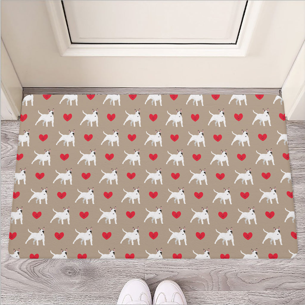 Bull Terrier Heart Pattern Print Rubber Doormat