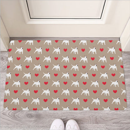 Bull Terrier Heart Pattern Print Rubber Doormat