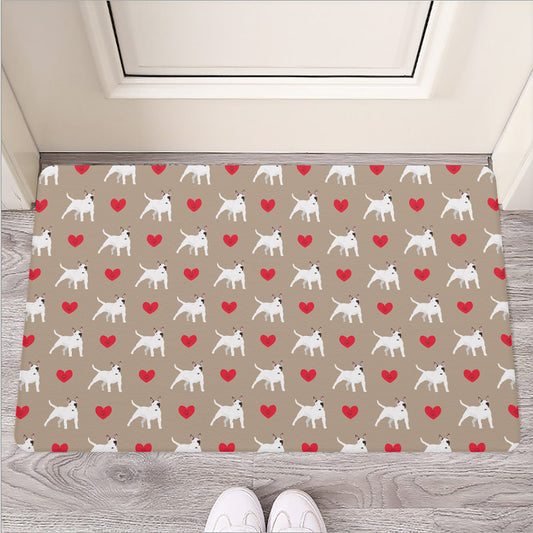 Bull Terrier Heart Pattern Print Rubber Doormat