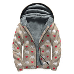 Bull Terrier Heart Pattern Print Sherpa Lined Zip Up Hoodie