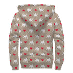 Bull Terrier Heart Pattern Print Sherpa Lined Zip Up Hoodie
