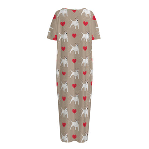 Bull Terrier Heart Pattern Print Short Sleeve Long Nightdress