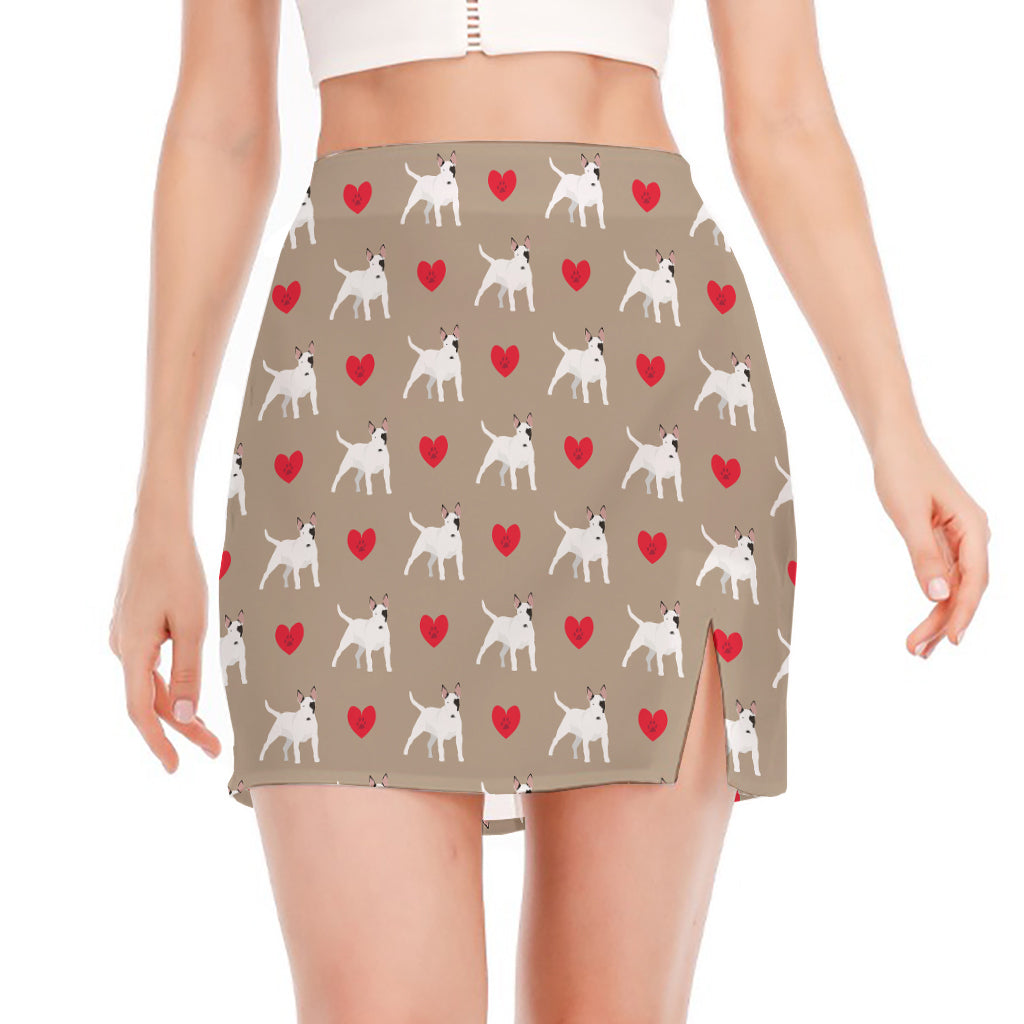 Bull Terrier Heart Pattern Print Side Slit Mini Skirt