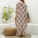 Bull Terrier Heart Pattern Print Silk V-Neck Kaftan Dress