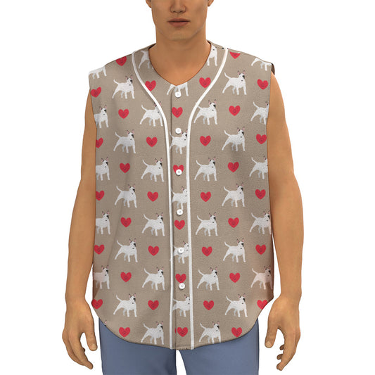 Bull Terrier Heart Pattern Print Sleeveless Baseball Jersey