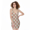 Bull Terrier Heart Pattern Print Sleeveless Bodycon Dress