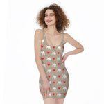 Bull Terrier Heart Pattern Print Sleeveless Bodycon Dress