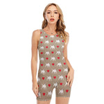 Bull Terrier Heart Pattern Print Sleeveless One Piece Swimsuit