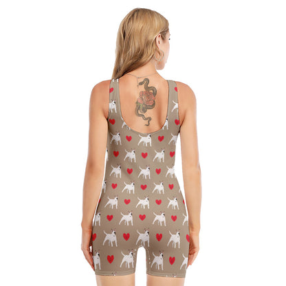 Bull Terrier Heart Pattern Print Sleeveless One Piece Swimsuit