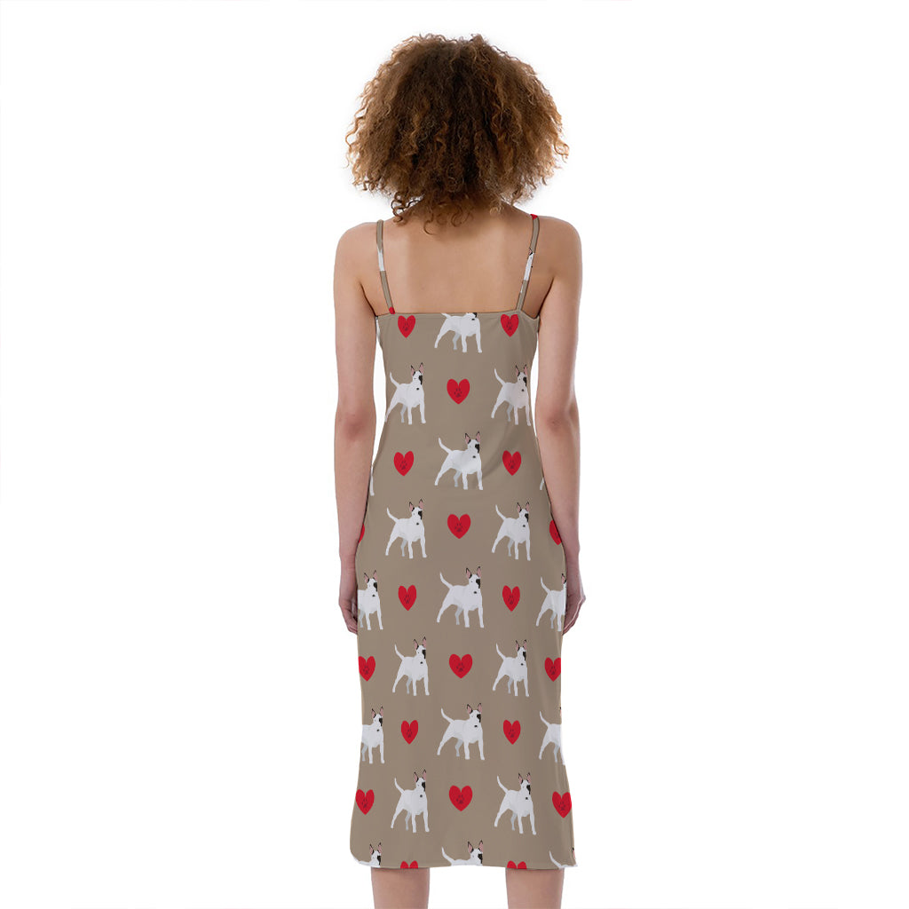 Bull Terrier Heart Pattern Print Slim Fit Midi Cami Dress