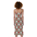 Bull Terrier Heart Pattern Print Slim Fit Midi Cami Dress