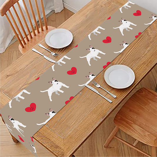 Bull Terrier Heart Pattern Print Table Runner