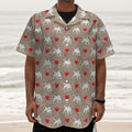 Bull Terrier Heart Pattern Print Textured Short Sleeve Shirt
