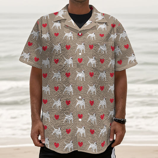 Bull Terrier Heart Pattern Print Textured Short Sleeve Shirt