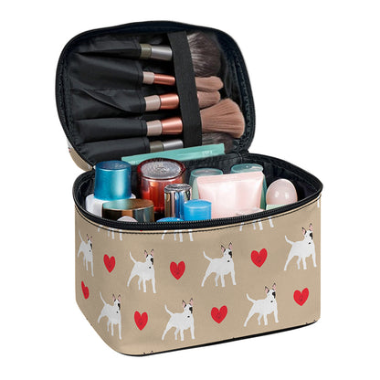 Bull Terrier Heart Pattern Print Travel Makeup Bag