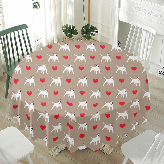 Bull Terrier Heart Pattern Print Waterproof Round Tablecloth