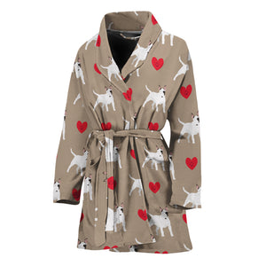 Bull Terrier Heart Pattern Print Women's Bathrobe