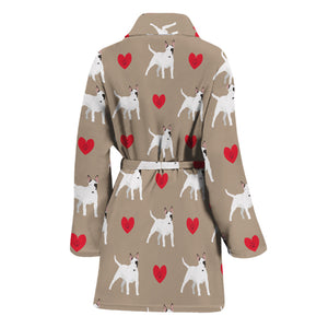 Bull Terrier Heart Pattern Print Women's Bathrobe