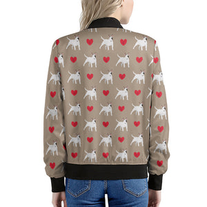 Bull Terrier Heart Pattern Print Women's Bomber Jacket