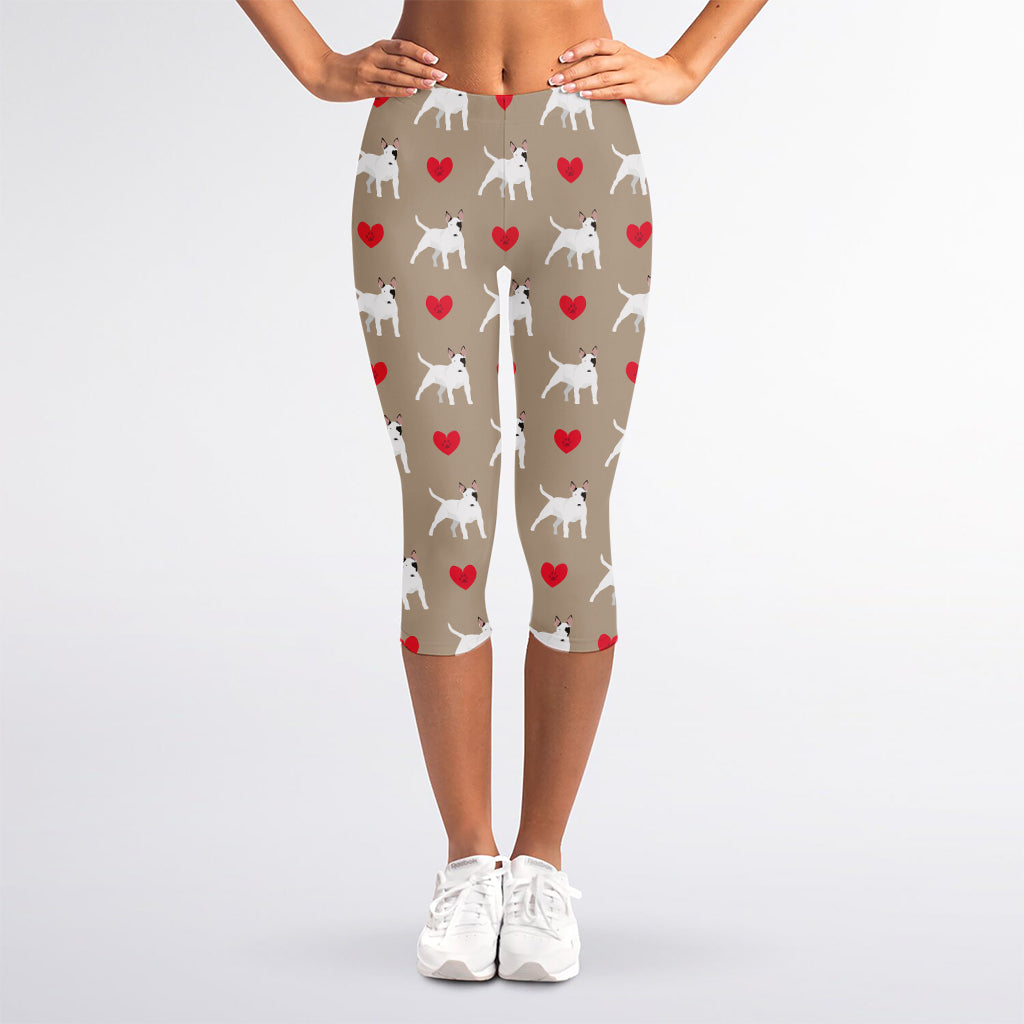 Bull Terrier Heart Pattern Print Women's Capri Leggings
