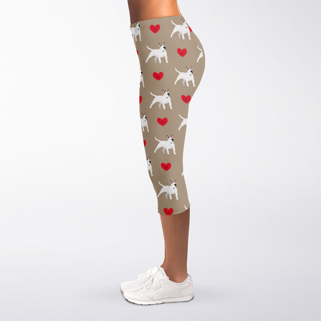 Bull Terrier Heart Pattern Print Women's Capri Leggings