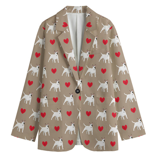 Bull Terrier Heart Pattern Print Women's Cotton Blazer