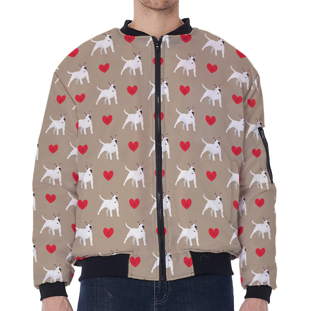 Bull Terrier Heart Pattern Print Zip Sleeve Bomber Jacket