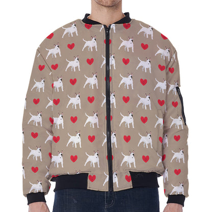 Bull Terrier Heart Pattern Print Zip Sleeve Bomber Jacket