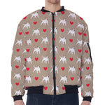 Bull Terrier Heart Pattern Print Zip Sleeve Bomber Jacket